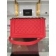 BOY Chanel HANDBAG Grained Calfskin Red Anti-Silver Metal High