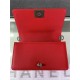 BOY Chanel HANDBAG Grained Calfskin Red Anti-Silver Metal High