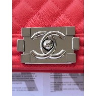 BOY Chanel HANDBAG Grained Calfskin Red Silver Metal High