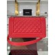 BOY Chanel HANDBAG Grained Calfskin Red Silver Metal High