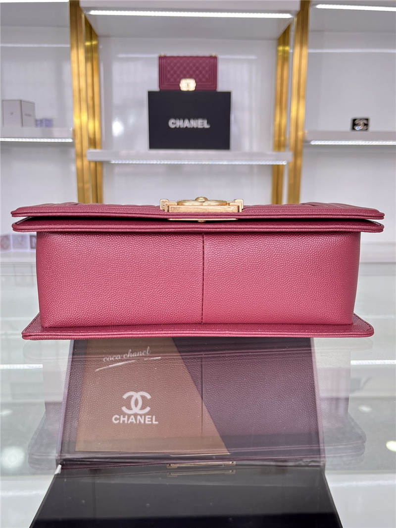 BOY Chanel HANDBAG Grained Calfskin Wine Matt-Gold Metal High