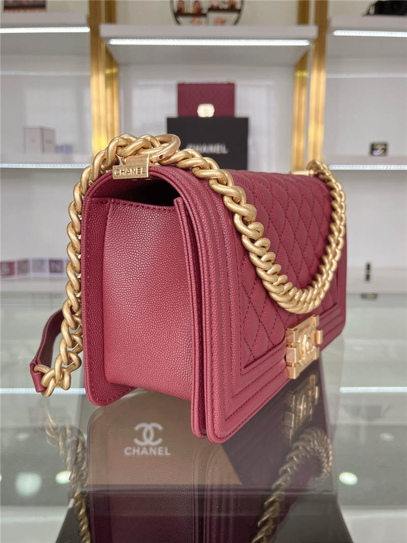 BOY Chanel HANDBAG Grained Calfskin Wine Matt-Gold Metal High