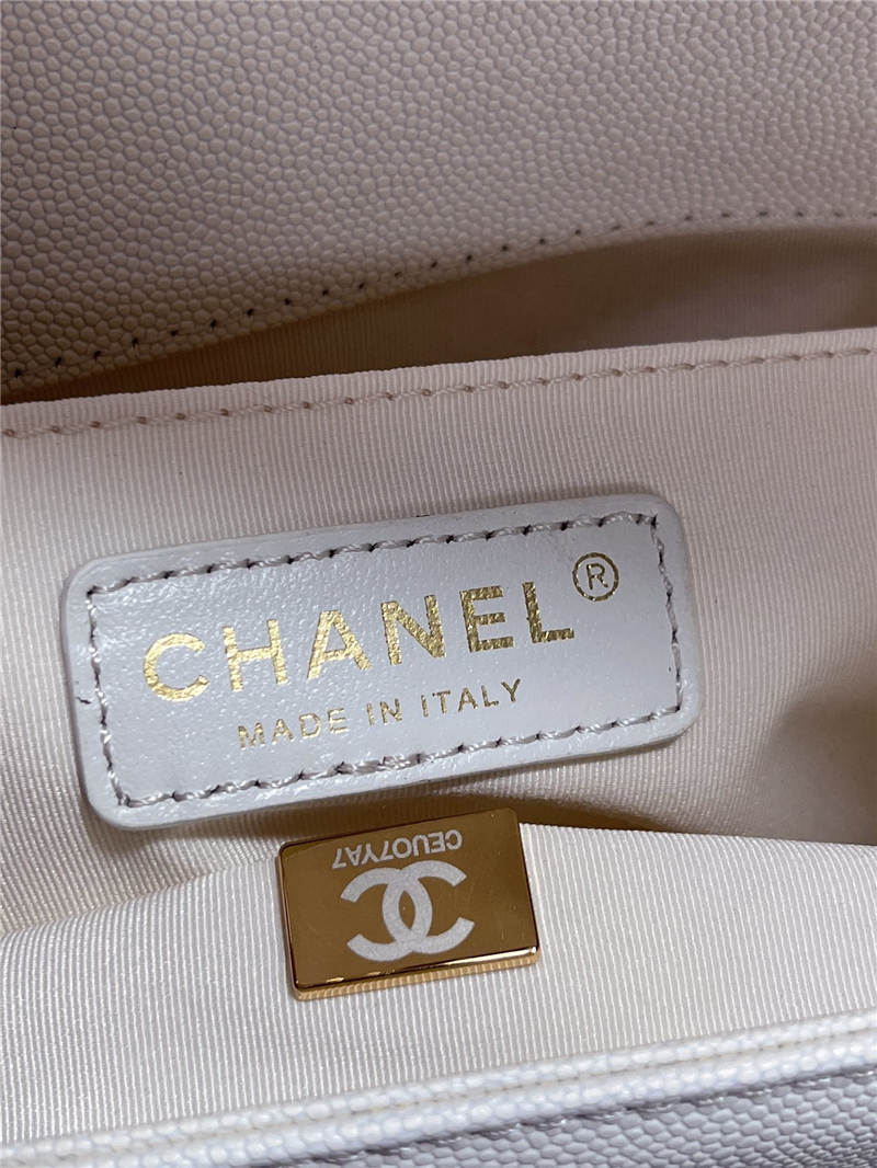 BOY Chanel HANDBAG Grained Calfskin White Gold Metal High