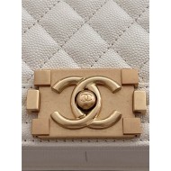 BOY Chanel HANDBAG Grained Calfskin White Matt-Gold Metal High