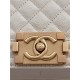 BOY Chanel HANDBAG Grained Calfskin White Matt-Gold Metal High