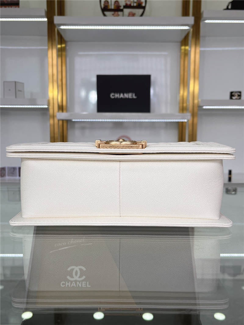 BOY Chanel HANDBAG Grained Calfskin White Matt-Gold Metal High