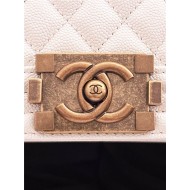 BOY Chanel HANDBAG Grained Calfskin White Anti-Gold Metal High