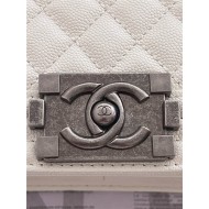 BOY Chanel HANDBAG Grained Calfskin White Anti-Silver Metal High