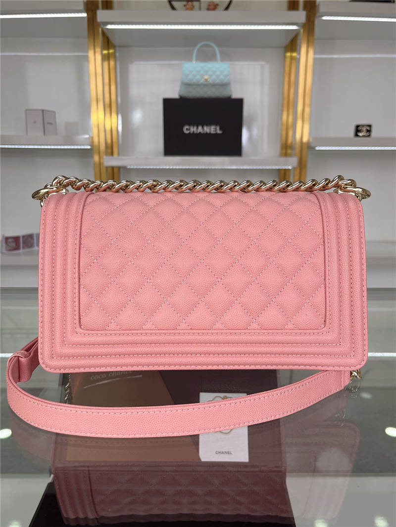 BOY Chanel HANDBAG Grained Calfskin Pink Gold Metal High