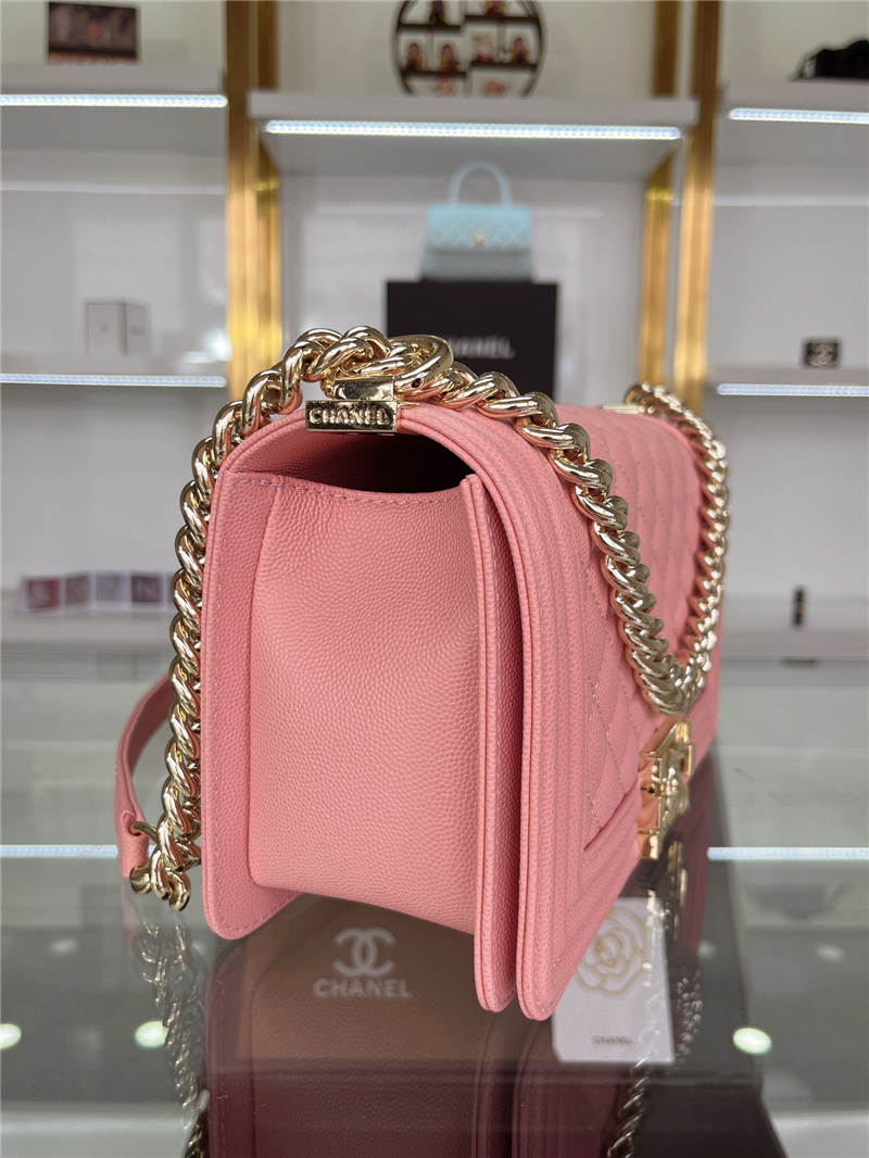 BOY Chanel HANDBAG Grained Calfskin Pink Gold Metal High