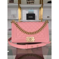 BOY Chanel HANDBAG Grained Calfskin Pink Matt-Gold Metal High