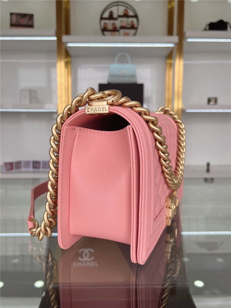 BOY Chanel HANDBAG Grained Calfskin Pink Matt-Gold Metal High