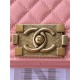 BOY Chanel HANDBAG Grained Calfskin Pink Anti-Gold Metal High