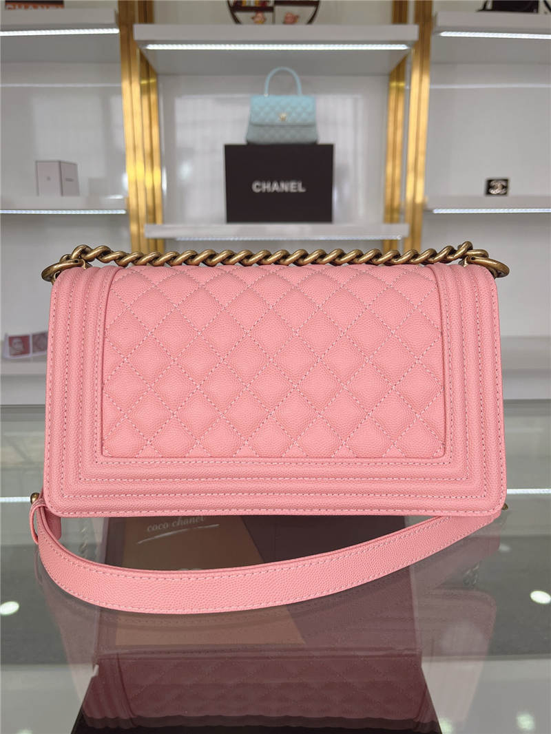 BOY Chanel HANDBAG Grained Calfskin Pink Anti-Gold Metal High