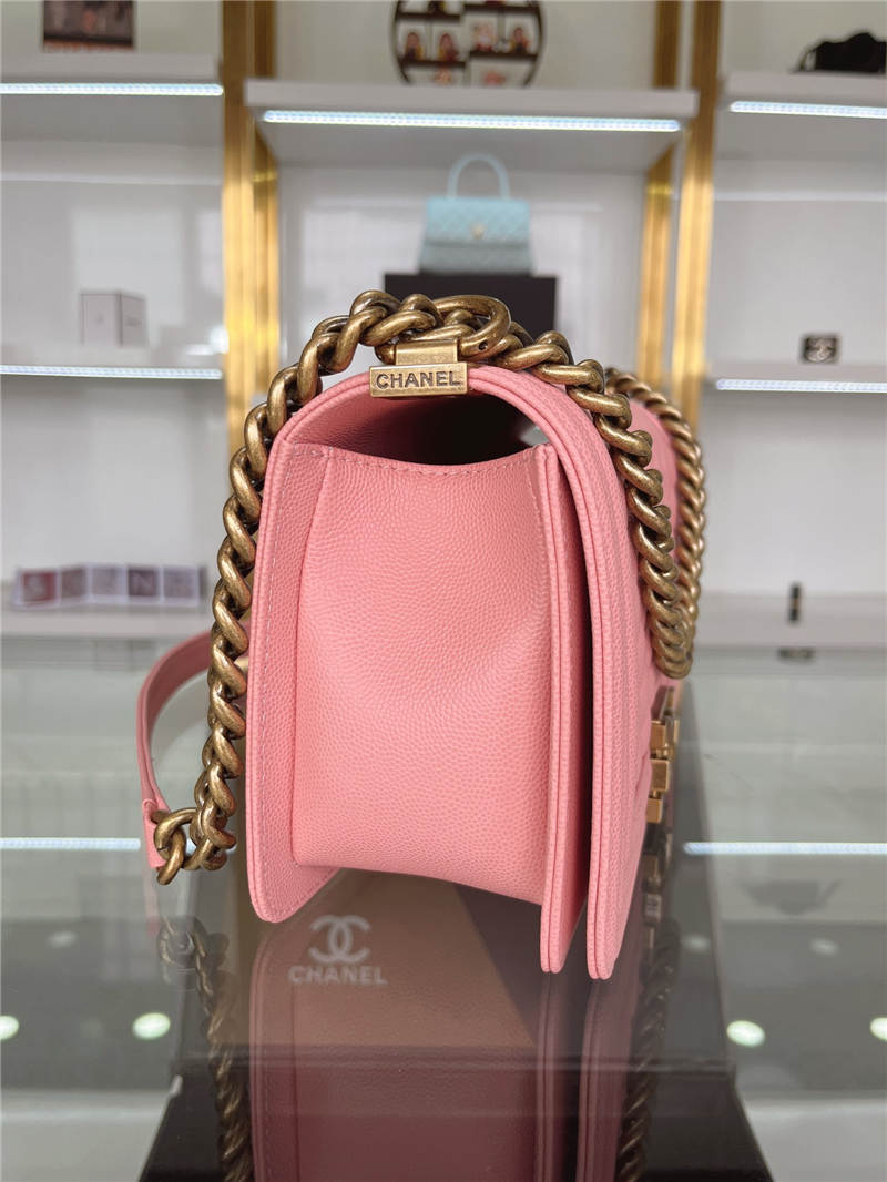 BOY Chanel HANDBAG Grained Calfskin Pink Anti-Gold Metal High