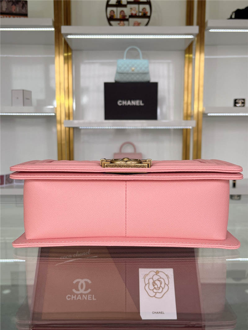 BOY Chanel HANDBAG Grained Calfskin Pink Anti-Gold Metal High