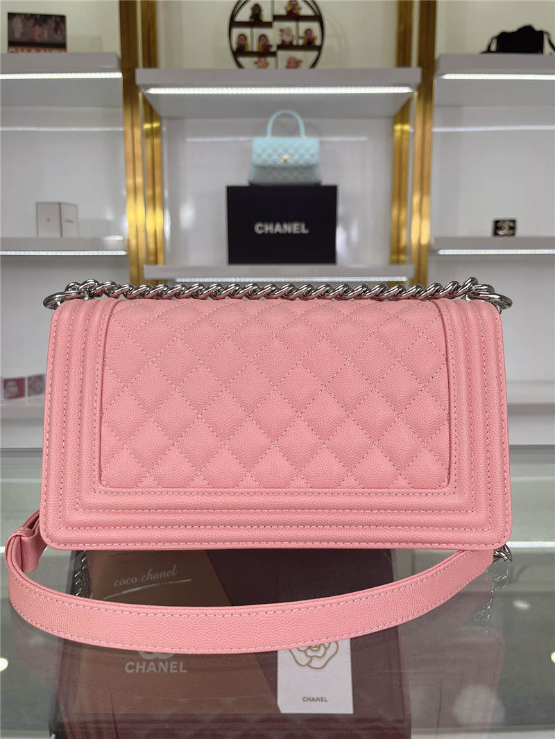 BOY Chanel HANDBAG Grained Calfskin Pink Silver Metal High