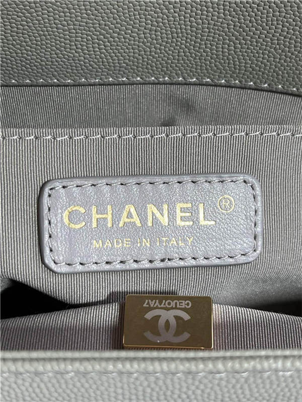 BOY Chanel HANDBAG Grained Calfskin Grey Gold Metal High