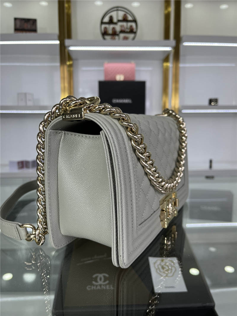 BOY Chanel HANDBAG Grained Calfskin Grey Gold Metal High