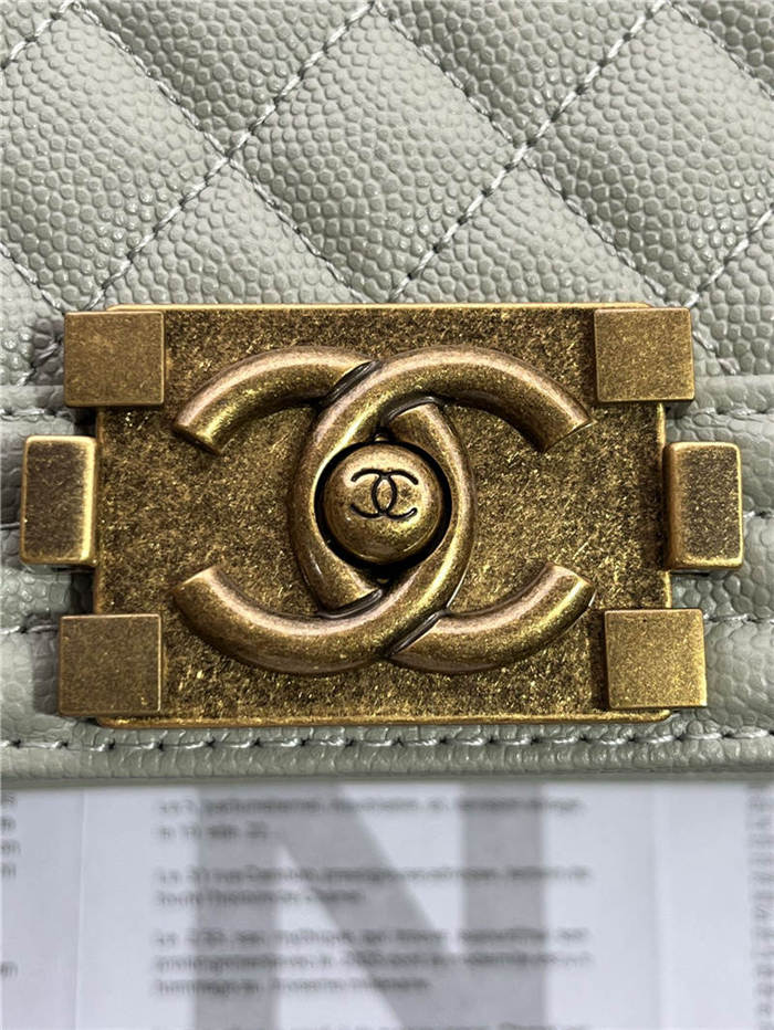 BOY Chanel HANDBAG Grained Calfskin Grey Anti-Gold Metal High