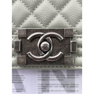 BOY Chanel HANDBAG Grained Calfskin Grey Anti-Silver Metal High