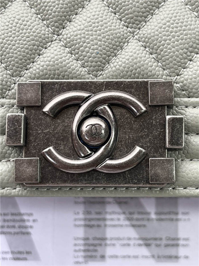 BOY Chanel HANDBAG Grained Calfskin Grey Anti-Silver Metal High