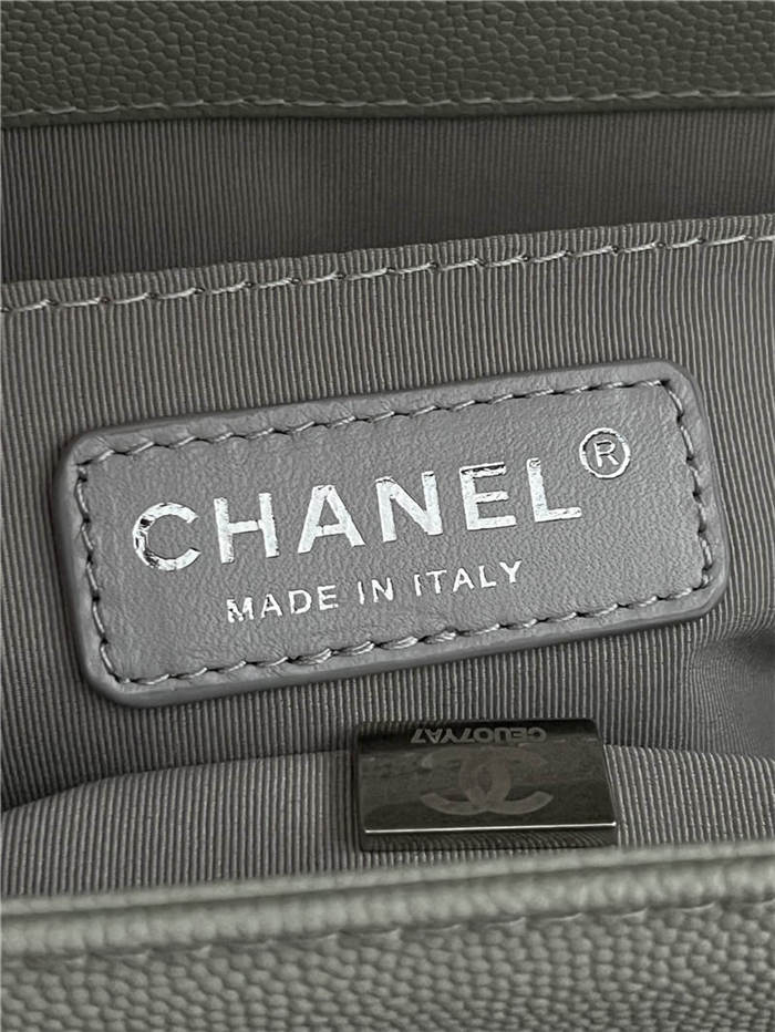 BOY Chanel HANDBAG Grained Calfskin Grey Anti-Silver Metal High