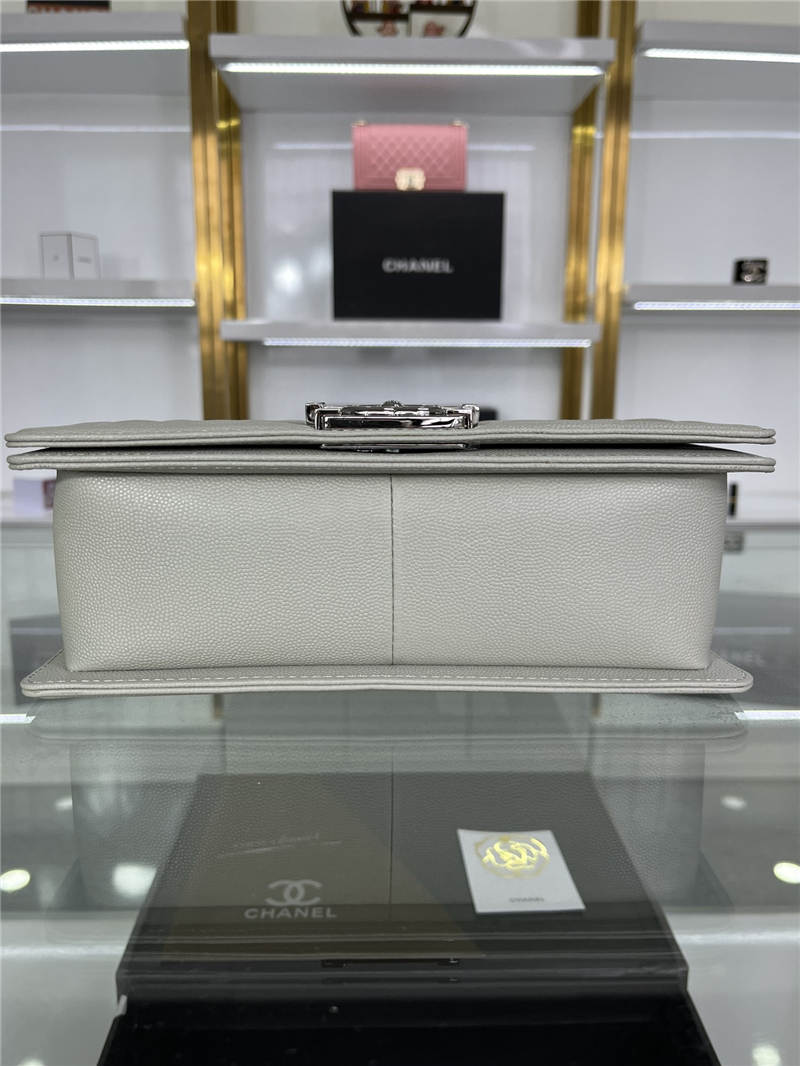 BOY Chanel HANDBAG Grained Calfskin Grey Silver Metal High