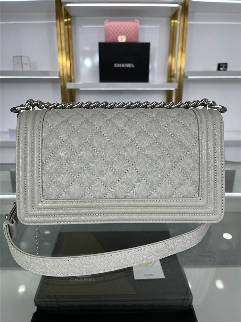 BOY Chanel HANDBAG Grained Calfskin Grey Silver Metal High