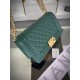 BOY Chanel HANDBAG Grained Calfskin Green Gold Metal High