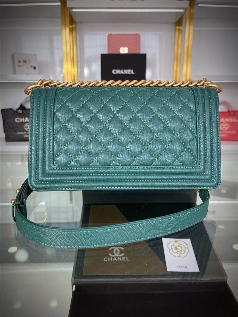 BOY Chanel HANDBAG Grained Calfskin Green Matt-Gold Metal High