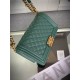 BOY Chanel HANDBAG Grained Calfskin Green Anti-Gold Metal High