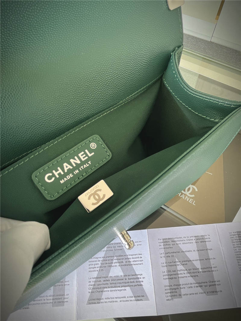 BOY Chanel HANDBAG Grained Calfskin Green Silver Metal High