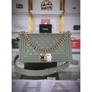 BOY Chanel HANDBAG Grained Calfskin Olive Gold Metal High