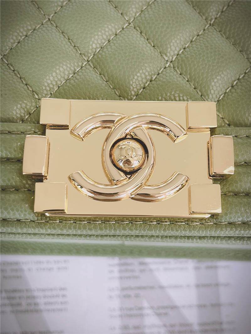 BOY Chanel HANDBAG Grained Calfskin Olive Gold Metal High