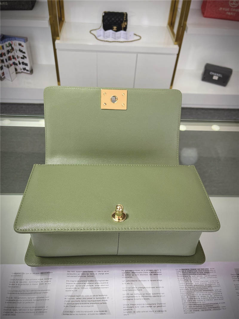 BOY Chanel HANDBAG Grained Calfskin Olive Gold Metal High