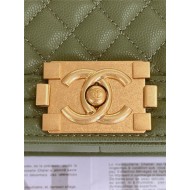 BOY Chanel HANDBAG Grained Calfskin Olive Matt-Gold Metal High