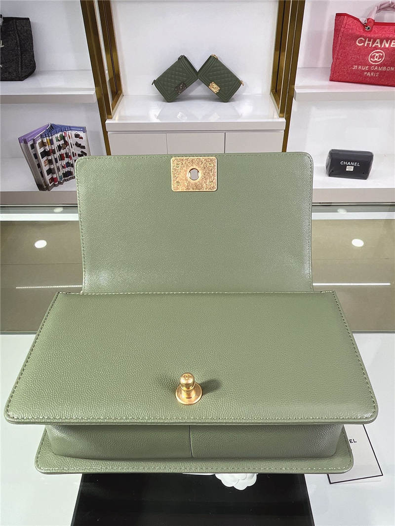 BOY Chanel HANDBAG Grained Calfskin Olive Matt-Gold Metal High