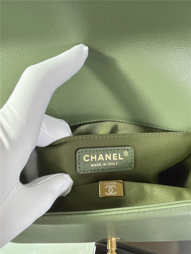 BOY Chanel HANDBAG Grained Calfskin Olive Matt-Gold Metal High