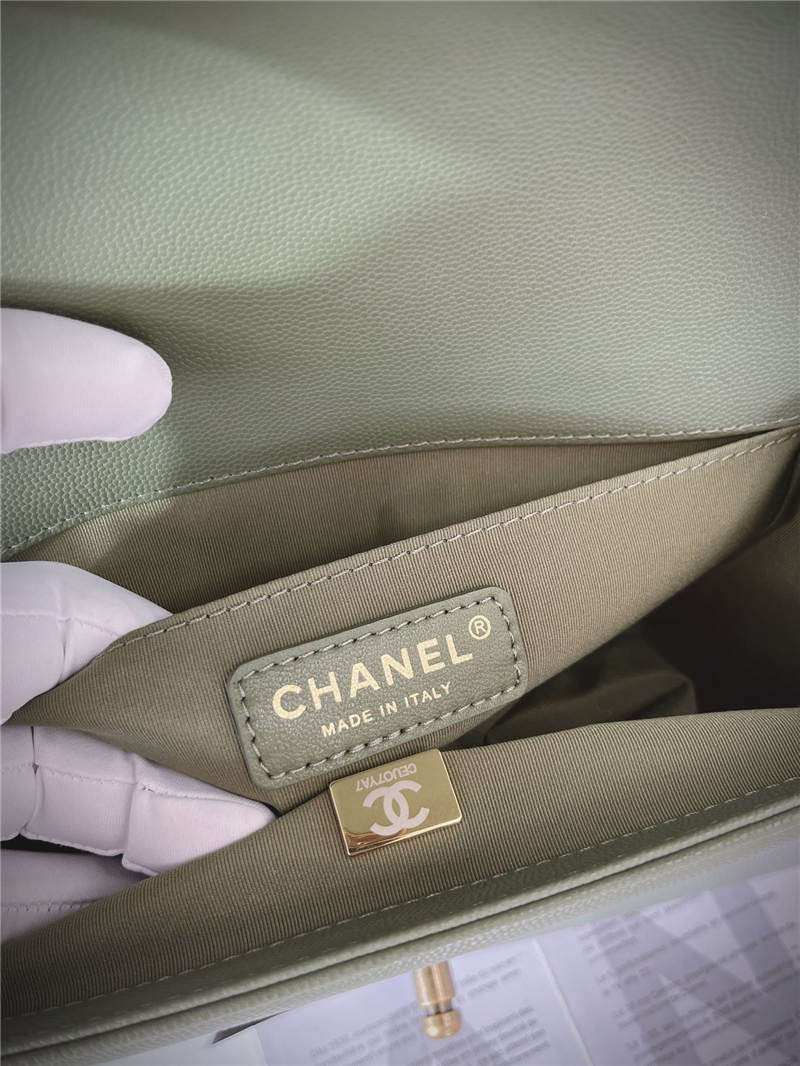 BOY Chanel HANDBAG Grained Calfskin Olive Anti-Gold Metal High