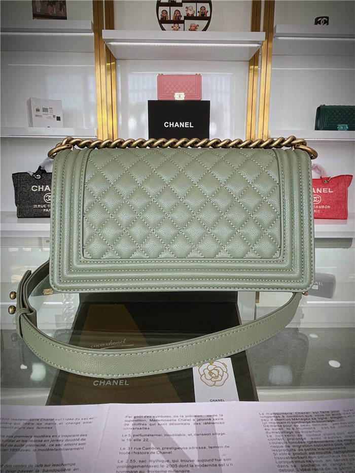 BOY Chanel HANDBAG Grained Calfskin Olive Anti-Gold Metal High