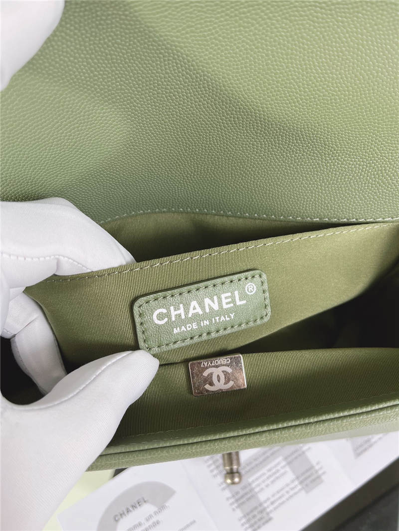 BOY Chanel HANDBAG Grained Calfskin Olive Anti-Silver Metal High