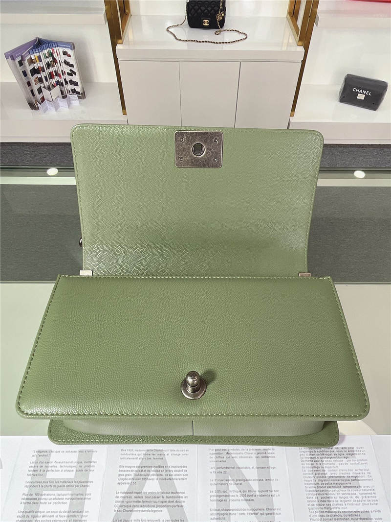 BOY Chanel HANDBAG Grained Calfskin Olive Anti-Silver Metal High