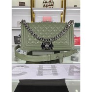 BOY Chanel HANDBAG Grained Calfskin Olive Silver Metal High