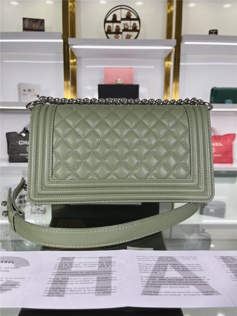 BOY Chanel HANDBAG Grained Calfskin Olive Silver Metal High