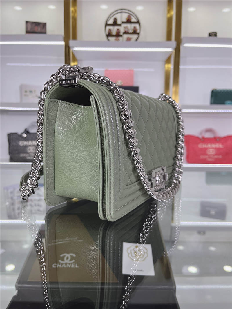 BOY Chanel HANDBAG Grained Calfskin Olive Silver Metal High