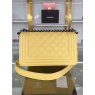 SMALL BOY Chanel HANDBAG Grained Calfskin Yellow Anti-Silver Metal High