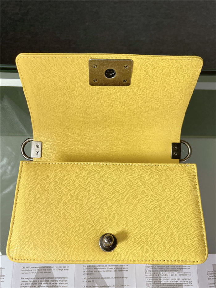 SMALL BOY Chanel HANDBAG Grained Calfskin Yellow Anti-Silver Metal High