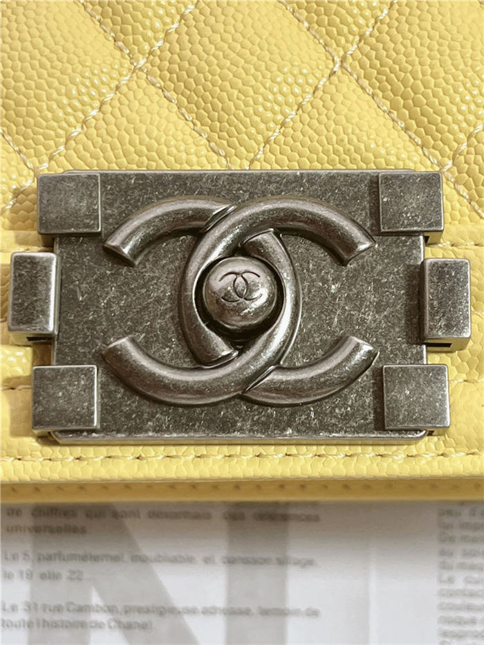 SMALL BOY Chanel HANDBAG Grained Calfskin Yellow Anti-Silver Metal High