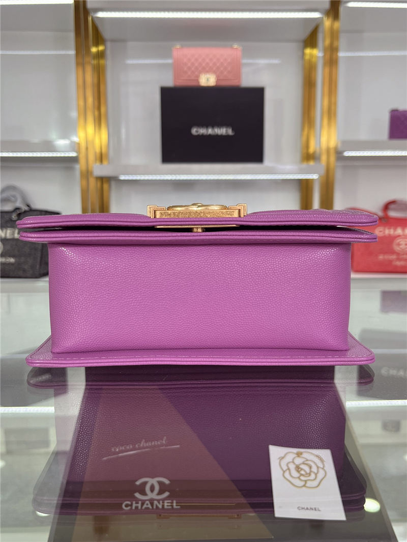 SMALL BOY Chanel HANDBAG Grained Calfskin Purple Matt-Gold Metal High